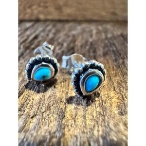 Navajo Sterling‎ Silver Teardrop Turquoise Earrings with Gift Box